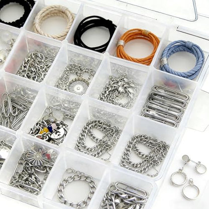 24 Grids Plastic Organizer Box with Removable Dividers Clear Multi Compartment Storage Container Small Crafts Organizer Box for Beads Jewelry Tackles Nail Charm Button Sticker (1Pcs)