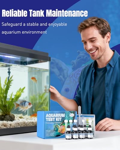 Pawfly 5 in 1 Aquarium Water Master Test Kit, Aquarium Water Test Kit Fish Tank Water Testing Kit for pH Nitrite Nitrate Ammonia & Phosphate, Aquarium Test Kit for Freshwater & Saltwater Fish Tanks - color: Blue Standard Kit Pack