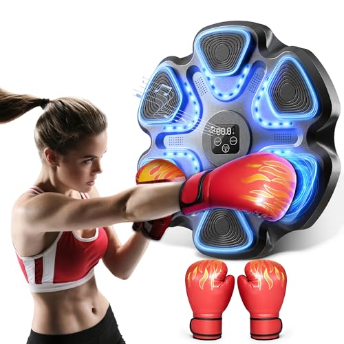 Music Boxing Machine, Boxing Machine Wall Mounted Music with Gloves, Electronic Boxing Target for Adults, Smart Boxing Training Equipment, Boxing Machine for Home and Gym - color: Black