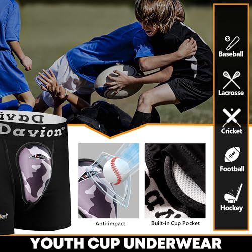 Davion 2-Pack Baseball Cup Youth Boys Underwear with kids Soft Athletic Cup - color: Black-2pack, size: X-Small