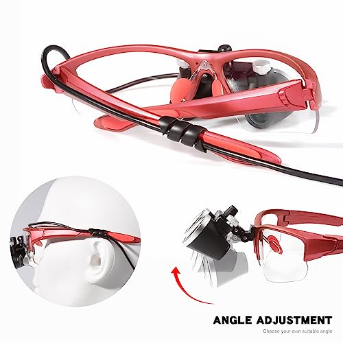 3.5x420MM Angle Adjustable Binocular Loupes Magnifier Glasses Loupes with Cloth Case (Red) - color: Red