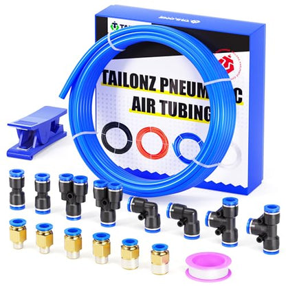 TAILONZ PNEUMATIC 10mm OD 6.5mm ID Polyurethane PU Air Hose Pipe Tube Kit 10 Meter 32.8ft - color: Blue, size: 10mm OD/32.8ft/10m