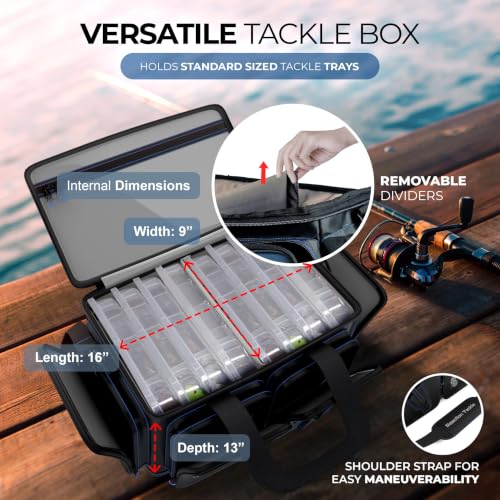 Reaction Tackle Saltwater Fishing Tackle Bags, Water Resistant 1000D PVC Tackle Box Bag with Removable Dividers, Fits 3600 and 3700 Trays, Large - size: Large Bag