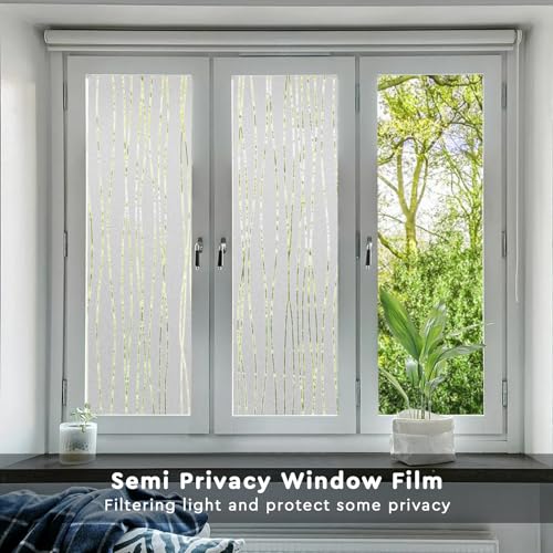 NINETREX Window Privacy Film,Frosted Glass Window Film,Window Frosting Film,Decorative Front Door Coverings Non-Adhesive Anti-UV Window Sticker for Home Office,Stripe Pattern,17.5 x 78.7Inches