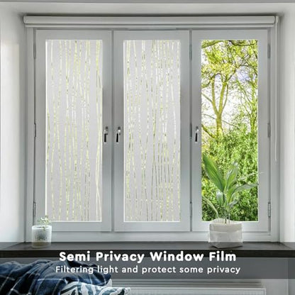 NINETREX Window Privacy Film,Frosted Glass Window Film,Window Frosting Film,Decorative Front Door Coverings Non-Adhesive Anti-UV Window Sticker for Home Office,Stripe Pattern,17.5 x 78.7Inches