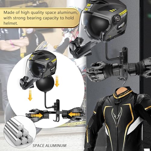 Kikerike Motorcycle Helmet Rack Wall Mount 180 Degree Rotation Metal Bike Helmet Holder Mount Bicycle Helmet Display Hanger Stand with 2 Hooks for Motorcycle Bike Baseball Rugby Helmet - 1 Pack - color: Black(1PCS with Gloves Holder)