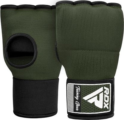RDX Gel Boxing Hand Wraps Inner Gloves Men Women, Quick 100cm Long Wrist Straps, Elasticated Padded Fist Under Mitts Protection, Muay Thai MMA Kickboxing Martial Arts - color: Army Green, size: Medium
