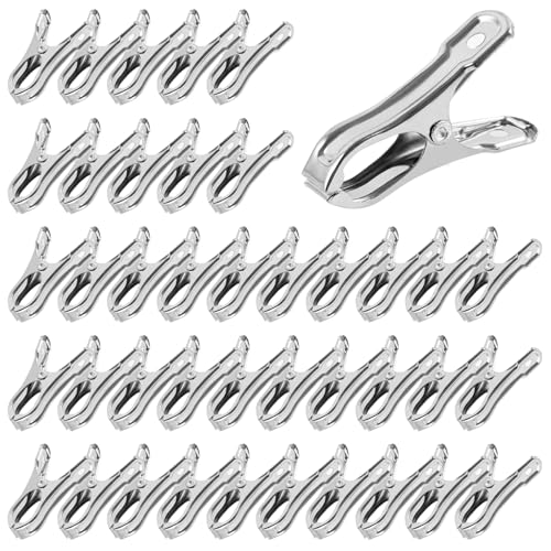 Stainless Steel Garden Cilps - 40Pcs Large Open Metal Clamps for Greenhouse Hoops, 2" Fix Plant Cover Shade Cloth Netting Tarp, Tight Grip Weatherproof Gardening Supplies