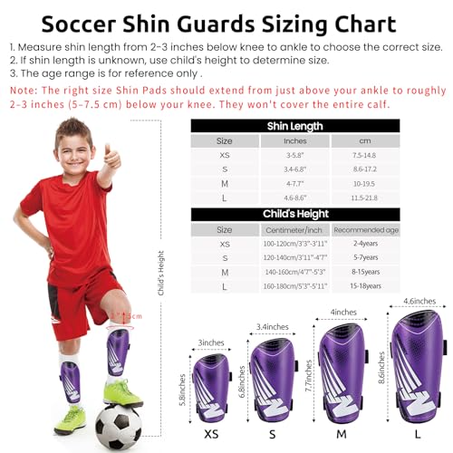 Shin Guards Soccer Kids Toddler, Shin Guard for Boys Girls 2-18 Years Old - color: Purple, size: X-Small