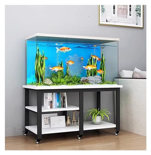 Black Mobile Fish Stand Cabinet with Wheels, 10-30 Gallon Aquarium Storage Rack, Modern 90x40x75cm Organizer for Home Fish Tanks & Supplies, Durable & Stylish Solution