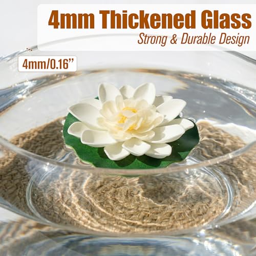 10'' Lotus Bowl Planter - Large Clear Glass Lily Flower Hydroponic Fish Tank with Braided Mat, Indoor Succulent Aquatic Plant Bonsai Terrarium Table Centerpiece Pot, No Drainage Hole Floral Round Vase