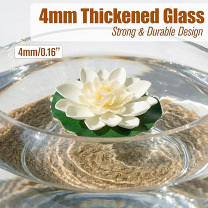 10'' Lotus Bowl Planter - Large Clear Glass Lily Flower Hydroponic Fish Tank with Braided Mat, Indoor Succulent Aquatic Plant Bonsai Terrarium Table Centerpiece Pot, No Drainage Hole Floral Round Vase