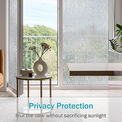 Rain Glass Window Film Privacy Static Window Clings Decorative Glass Sticker for Home Office Removable UV Protection Heat Control 17.7 x 78.7 inches