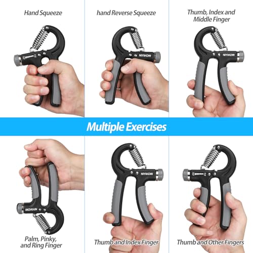 NIYIKOW 2 Pack Grip Strength Trainer, Hand Grip Strengthener, Adjustable Resistance 22-132Lbs (10-60kg), Forearm Strengthener, Perfect for Musicians Athletes - color: Grey