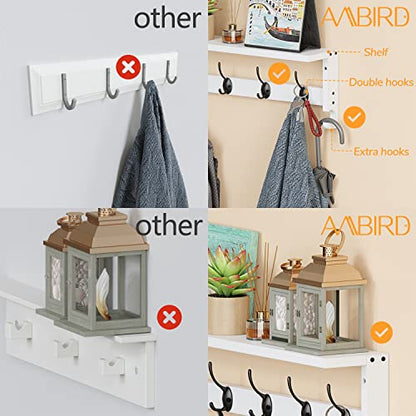 AMBIRD Coat Rack Wall Mount with Shelf, 28.9 Inches Coat Hooks Wall Mounted with 5 Hooks, Hat Wall Hooks for Hanging in Entryway, Living Room, Bathroom, Bedroom (White, 28.9 * 4.5 inches) - color: White, size: 5 Hooks 28.9" L