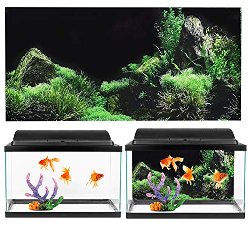 Aquarium Background Static Cling 24x11.8 Black Fish Tank Backdrop Wallpaper PVC Decor No Glue Reusable for 10 Gallon Tank - size: 61×30cm