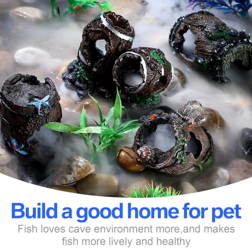 4 Pcs Fish Tank Decorations Broken Barrel Betta Hideout Cave Ornaments Aquarium Decorations Cave Large Fish Tank Ornaments for Small Shrimp Hide Pond(Classic)