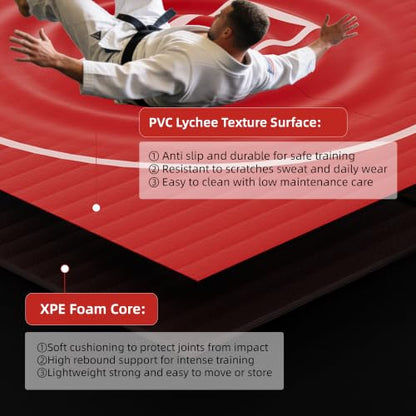 Wrestling Mat for Home Training BJJ MMA Jiu Jitsu Roll Up Mat - color: Red, size: 8FTx8FTx1.25inch