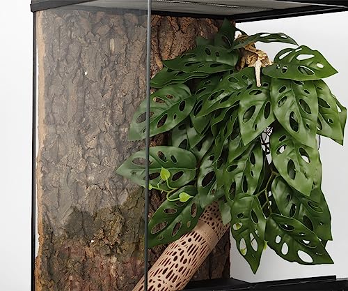 2Pack Reptile Fake Plants for Terrarium, Snake Tank Accessories, Habitat Decor Artificial Hanging Plants with Suction Cup - Fake Swiss Cheese Plants Monstera Adansonii
