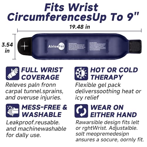 Wrist Ice Pack Wrap for Carpal Tunnel Relief, Gel Ice Packs for Injuries Reusable for Wrist Hand Pain, Hot Cold Compress Brace for Achilles Tendonitis, Tenosynovitis