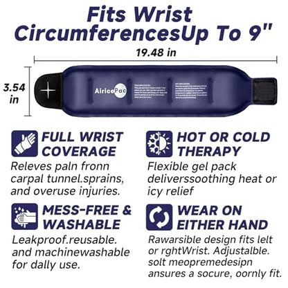 Wrist Ice Pack Wrap for Carpal Tunnel Relief, Gel Ice Packs for Injuries Reusable for Wrist Hand Pain, Hot Cold Compress Brace for Achilles Tendonitis, Tenosynovitis
