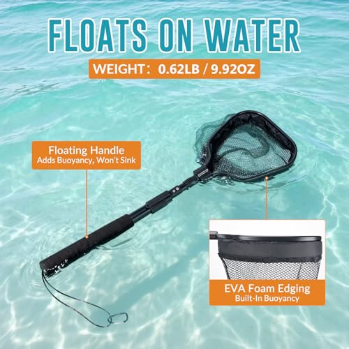 Floating Bait Net – Aluminum Livewell Net, 8" Hoop, 15"–21" Handle, Soft Mesh, EVA Grip, Belt Hook & Anti-Drop, for Minnows, Sardines, Herring – Telescopic & Collapsible Baitfish Net