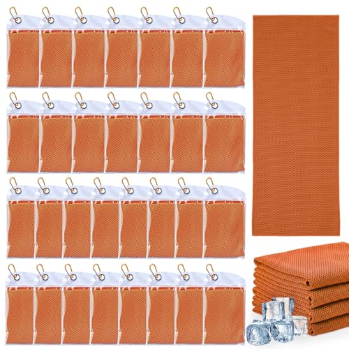 Honoson 30 Pack Cooling Towels for Neck and Face, 27 x 16 Inch Cool Chilly Towels, Microfiber Reusable Sweat Rag with Pouch for School Sport Team, Athlete, Gym, Workout and Outdoor Use (Orange) - color: Orange