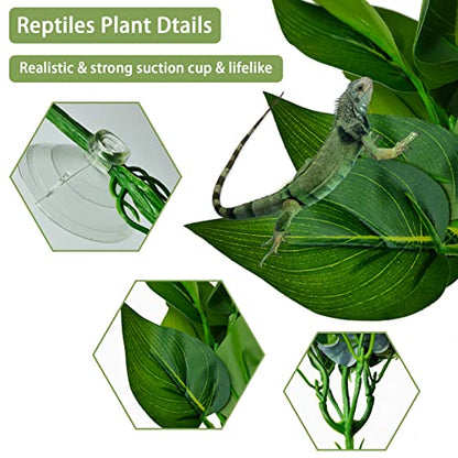 Reptile Terrarium Plants Hanging Artificial Lizards Habitat Climbing Decorations with Suction Cup Pets Tank Fake Green Plastic Ornament for Amphibians Bearded Dragons 6PCS…