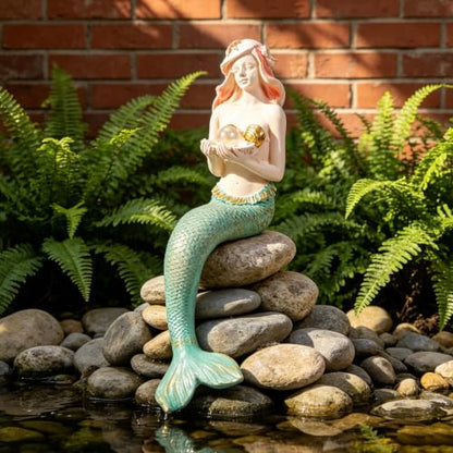 Teaeeno Unique Mermaid Fish Tank Decorations, Mermaid Statue House Ornament Kit, Aquarium Decor, Charming Mermaid Decor Statue, Resin Aquarium Décor Thematic Ornaments (Green)