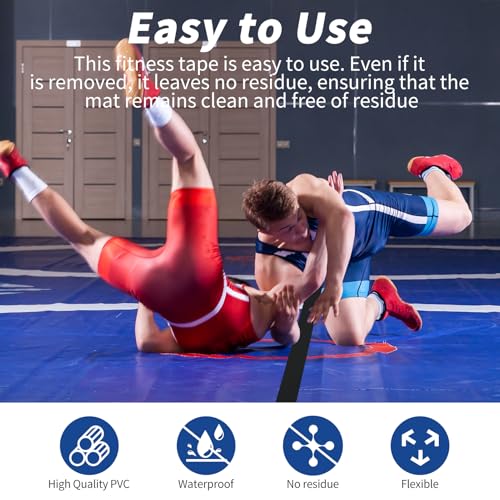 2 Rolls Wrestling Mat Tape, Each 4 in x 108 ft, 7 Mil PVC, Black