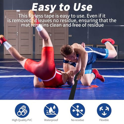 2 Rolls Wrestling Mat Tape, Each 4 in x 108 ft, 7 Mil PVC, Black