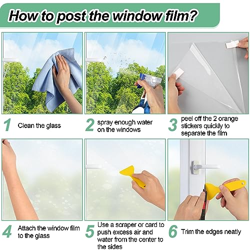 Frosted Glass Window Film,17.3x236.2 Inches Privacy Film Anti Uv, Frosted Window Privacy Film Non Adhesive, Window Film Privacy for Bathroom Home and Office
