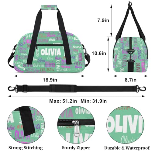 Custom Named Dance Ballet Bag Girls Travel Light Green Duffle Bag | Overnight Weekender Bags Sports Duffel Bag for Girls - color: Color14
