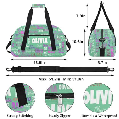 Custom Named Dance Ballet Bag Girls Travel Light Green Duffle Bag | Overnight Weekender Bags Sports Duffel Bag for Girls - color: Color14