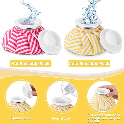 Honoson Reusable Ice Bags Hot Cold Therapy Leakproof,Stripes Style | Screw Cap Leak-proof Seal, For Injuries Swelling Bruises Fever, Soft Breathable Fabric Stays Flexible, Wide Opening Easy Fill - style: Stripes Style