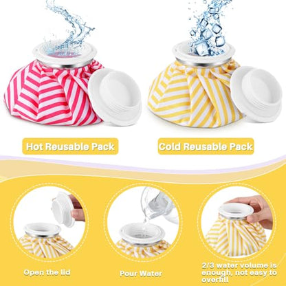 Honoson Reusable Ice Bags Hot Cold Therapy Leakproof,Stripes Style | Screw Cap Leak-proof Seal, For Injuries Swelling Bruises Fever, Soft Breathable Fabric Stays Flexible, Wide Opening Easy Fill - style: Stripes Style