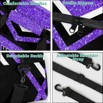 Custom Name Overnight Duffel Bag Volleyball Bag Purple Black Glitters | Personalized Sports Gym Bag Travel Weekender Bags - color: Purple Black