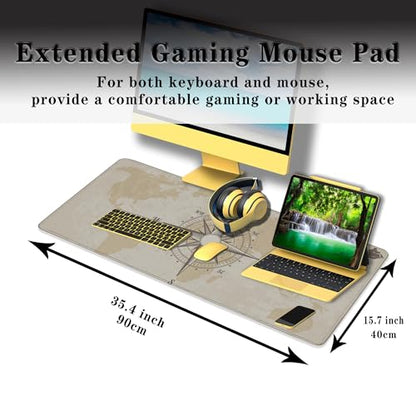 Office Desk Pad Compass Big Desk Mat, Gaming Mouse Pads Long Mousepad, Keyboard Pad Waterproof Non-Slip Rubber Base, 35.4 X 15.7 inch for Work/Game/Office/Home Old World Map Nautical Compass - color: Old Compass