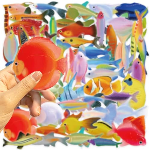 50PCS Aquarium Fish Stickers,Waterproof Vinyl Clear Transparent Freshwater Stickers Decals for Water Bottle Laptop
