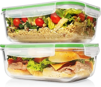 Razab 4 PC 1860ml / 63 Oz / 8 Cups Large Glass Food Storage Containers with Lids - Glass Meal Prep Containers for Roasting & Storing Leftover, Lunch Container with Lids, Microwave & Oven Safe - color: Green