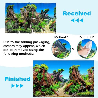 2 Pack Reptile Terrarium Background 32 x 20 inches Double-Sided Reptile Tank Background Polyester Reptile Habitat Decor with Tape Green Plants & Natural Rock Aquarium Decoration - size: S: 32" x 20"