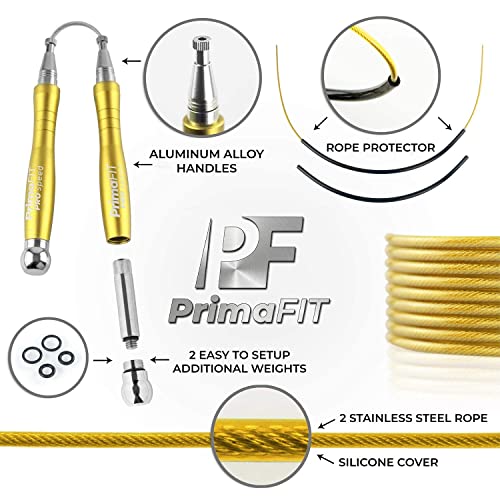 PrimaFIT Pro Speed Jump Rope for Adults, Weighted Skipping Rope for Boxing - color: Golden