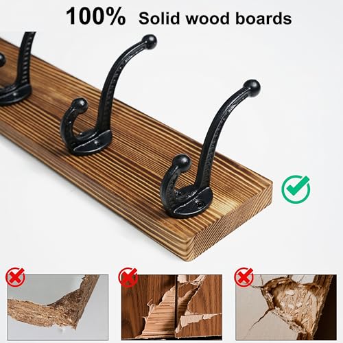 WEBI Rustic Coat Rack Wall Mount,5 Cast Iron Coat Hooks Wall Mounted,Heavy Duty Wall Coat Hanger Hooks for Hanging Coats,Clothes,Rustic Brown - color: Brown, size: 17 Inch