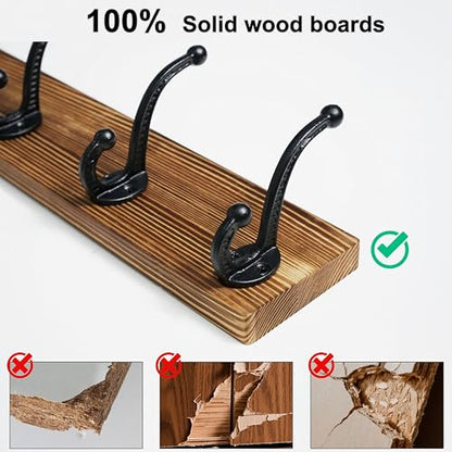WEBI Rustic Coat Rack Wall Mount,24" Long 6 Cast Iron Coat Hooks Wall Mounted,Heavy Duty Wood Wall Coat Hanger Hooks for Hanging Coats,Jacket,Clothes,Backpack,Farmhouse,Brown,2 Packs - color: Brown, size: 24 Inch(2 Packs)