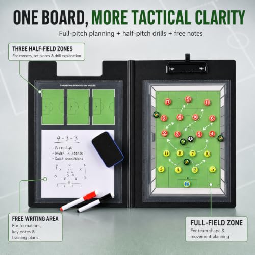 Magnetic Soccer Coaching Board, Double-Sided Dry Erase Soccer Tactics Clipboard for Coaches, Portable Soccer Whiteboard with Magnets, Marker Pen, Eraser for Coaching and Match Strategy - size: Upgraded Set