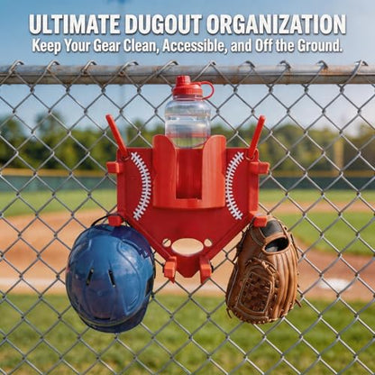 Baseball Softball Dugout Organizer - Fence-Mounted Hanging Holder for Bat Glove Helmet & Water Bottles - with Secure Clips - Heavy-Duty PLA 3D Print, Keeps Dugout Neat & Accessible - color: Black