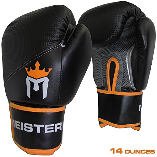 Meister Pro Boxing Gloves w/Wrist Support (Pair) - color: 14 Ounce Black/Orange