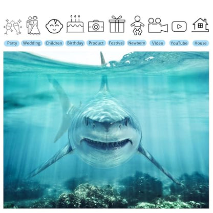 5x3ft Shark Underwater Backdrop, White Shark Ocean Theme Party Decorations, Under The Sea Birthday Banner, Aquarium Background, Kids Photo Booth Props - size: 5X3FT