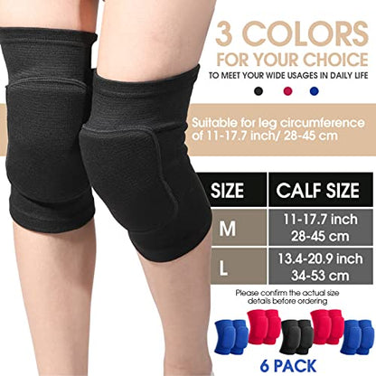 Yunsailing 6 Pairs Volleyball Knee Pads for Women, Men, Kids, L Size, Black - color: Black, size: L Size