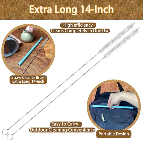 Straw Cleaner Brush Extra Long 14 Inch, 8-PCS Straw Brush Extra Long with 304 Stainless Steel Handle, Extra Long Pipe Tube Cleaner for Water Bottle, Coffee Kettle and Pipes.